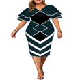 thumbnail image 1 of Femmes Bodycon Crayon Robe Imprimé Manches Évasées Élégant Couture Bureau Robe Cocktail Party Clubwear, 1 of 5