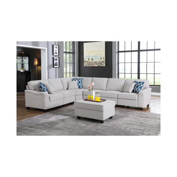 Lilola Home Leo Dark Gray Linen 7Pc Modular LShape Sectional Sofa and