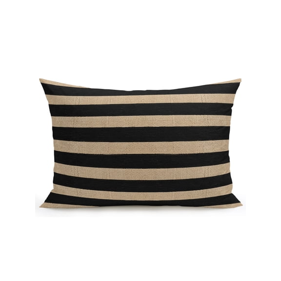 Outdoor Pillows Waterproof, Black Striped Bedding Throw Pillows with Insert for Couch Sofa Bed, Farmhouse Country Minimalist Tan Stripes 12x20 Inch Pillowcases Decorative Patio Pillow Set of 1