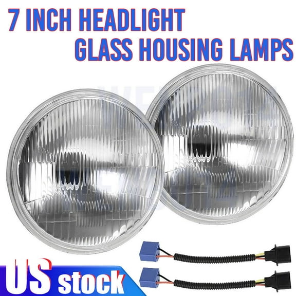 7 Inch LED GLASS Headlight Round, ORIGINAL CLASSIC LOOK conversion Chrome pair