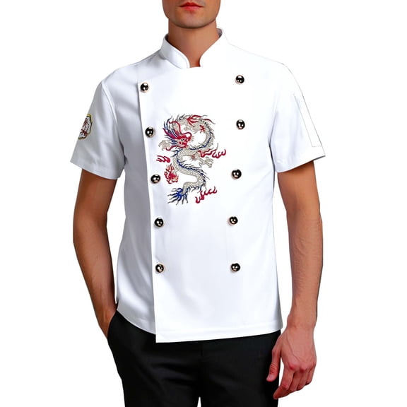 Men's Chef Jacket Men's Chef Coat Restaurant Kitchen Chef Uniform Unisex Chef Jacket Long Sleeve Kitchen with Distinctive Red Button Design,White,M