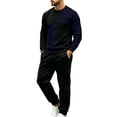 thumbnail image 2 of Babcutegg Mens Outfit 2-Piece Color Block Crewneck Sweatshirt and Jogger Pants Casual Active Set Blue Size XL, 2 of 6