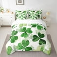 thumbnail image 2 of jejeloiu Cute Leaves Clover 7 Pieces Bedding Comforter Set,St.Patrick Day Full Bedding Set,Green White Fitted Sheet Flat Sheet For Boys Girls,Luxury Bedroom Decor Reversible, 2 of 8