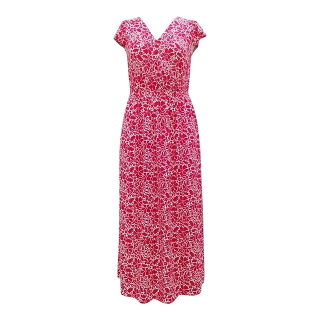 Ropa Playa Ocean Pacific para Mujer Maxivestido Cuello V Manga Olanes Flores Rojo Talla M