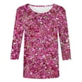 thumbnail image 2 of Women's Sequin Print Tunic Tops 3/4 Sleeve Round Neck Relax Fit Shirts Party Disco Clubwear Tees 2025, 2 of 4