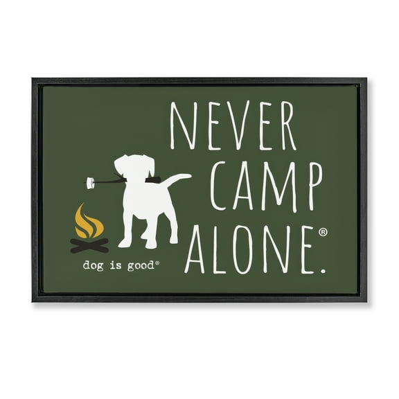 Stupell Industries Never Camp Alone Animals Painting Black Floater Framed Canvas Art Print Wall Art, 25 x 17