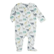 aden + anais, long sleeve zipper one-piece, elephants + giraffes, 3-6m