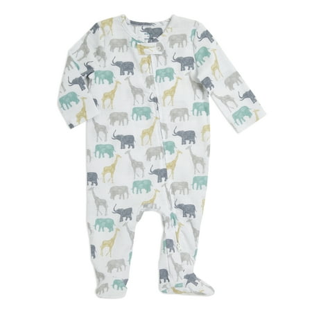 aden + anais, long sleeve zipper one-piece, elephants + giraffes, 0-3m