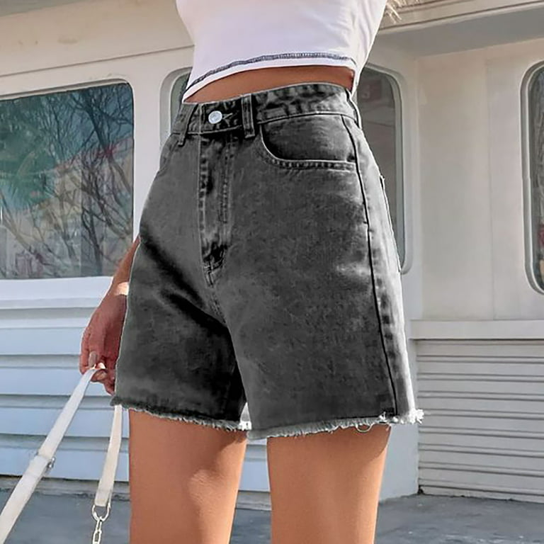 Efsteb Womens Jean Shorts Denim Shorts High-Waisted Jeans Trendy Casual  Comfy Short Workout Shorts Solid Color Shorts with Pocket Dark Blue XS