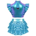 thumbnail image 4 of SiiRoh Girls Metallic Crop Top with Sequin Ruffle Tiered Skirt Sparkly Disco Jazz Dance Outfit Sets Blue 10, 4 of 6