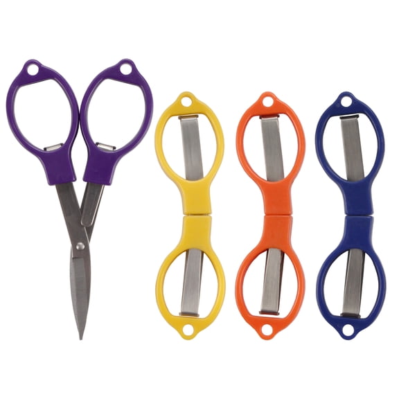 JubileeYarn Foldy Friends TSA Compliant Foldable Scissors Set - Compact Portable Travel Scissors - Blue, Orange, Yellow, Purple - 4 Units