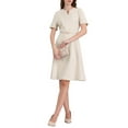 thumbnail image 2 of INSPIRE CHIC Women's Cocktail A-Line Dress Choker V Neck Short Sleeve Belted Elegant Flare Dresses L Beige, 2 of 5