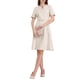 thumbnail image 2 of INSPIRE CHIC Vestido de cóctel A-Line para mujeres con choker, escote en V, mangas cortas, con cinturón, elegante, falda acampanada, 2XL, beige, 2 of 5