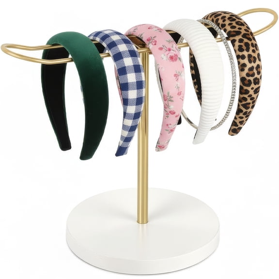 Januofit  Headband Holder Metal Headband Organizer Hair Hoop Display Stand, Modern Hair Accessories Organizer Storage Hair Ropes Bracelets Bangles College Dorm Room Decor for Women and Girls, Gold