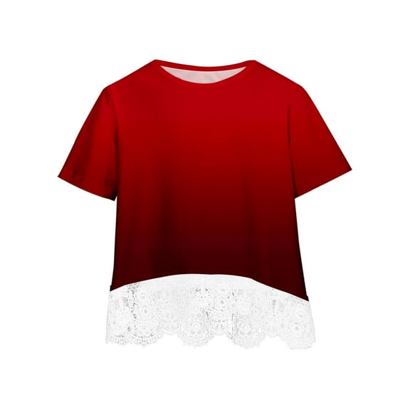 Shirts for Girls,Short Sleeve Blouse,Girls Shirt Crewneck Layered Floral Print Short Sleeve Cute Kids Blouse Lace Tee Top,Short Sleeve Shirt
