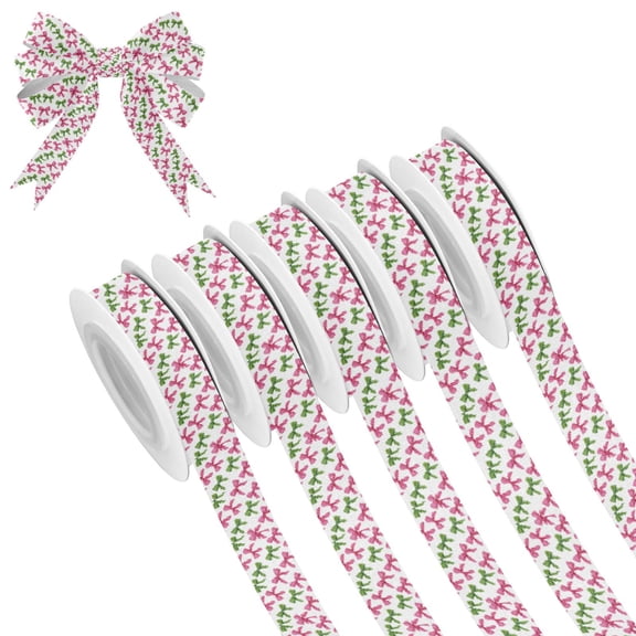 5 Rolls Christmas Ribbon 1.5 inch Wide Decorative Ribbon for Gift Wrapping and Holiday Decorations Pink Bows and Green Ribbons
