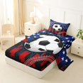 thumbnail image 2 of Manfei Soccer Football Twin Sheets,Patriotic Us Flag Bedding,Red White,3pcs,1 Fitted Sheet and 1 Pillowcase, 2 of 6