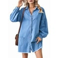 thumbnail image 2 of Women'S Oversized Denim Shirt Dress Button Up Lantern Long Sleeve Tiered Frayed Hem Mid Jean Dress Light Blue XL, 2 of 9