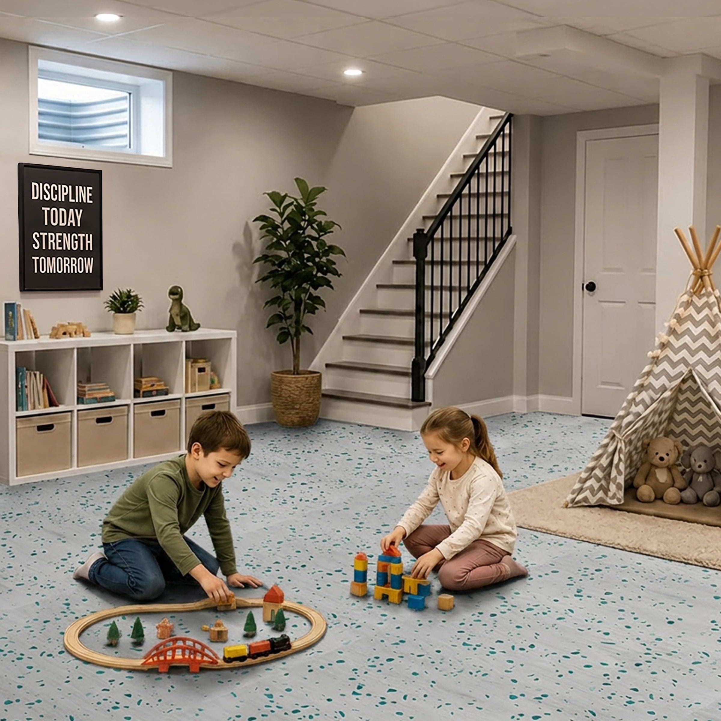 Sorbus Waterproof Terazzo Foam Floor Tiles, 16 Tiles, 64 Sq Ft, Interlocking, Green Terazzo