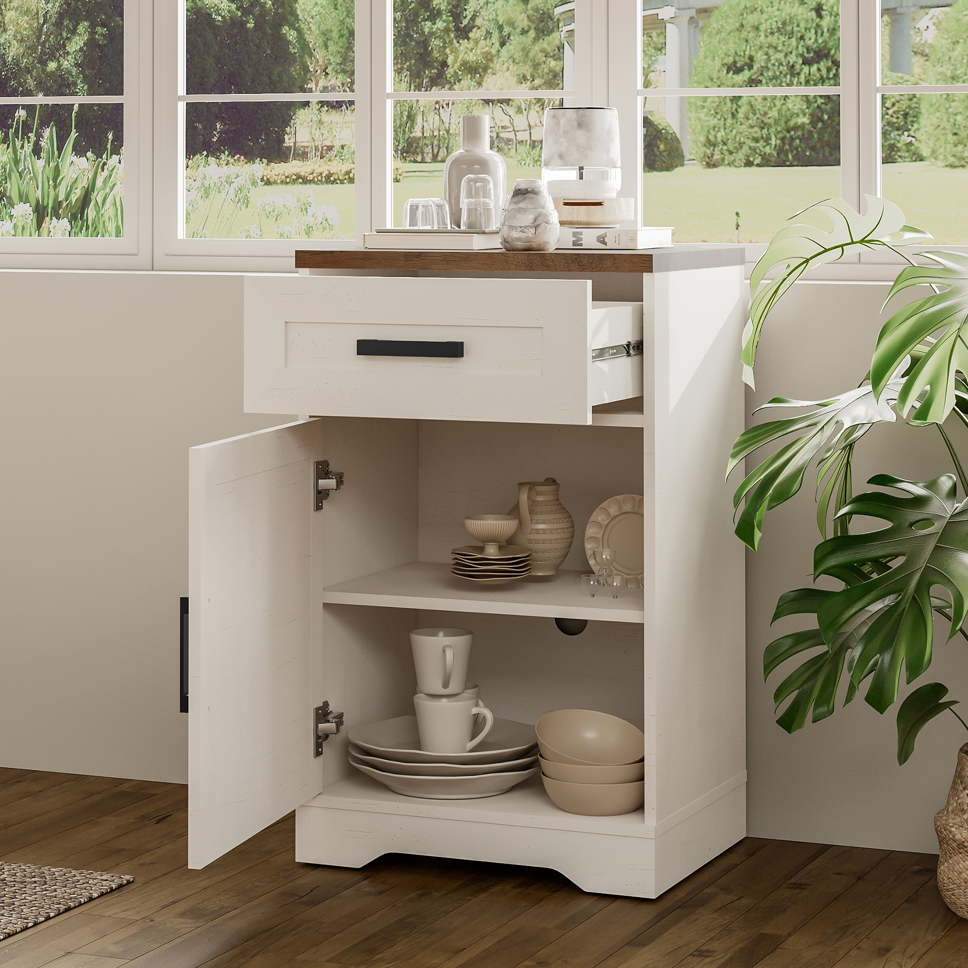 WAMPAT 31.9 inch Tall Nightstands Set of 2 for Bedroom, Farmhouse End Table with Drawer and Barn Door, Wood Bed Side Table with Adjustable Storage Shelf,Cream White