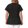 thumbnail image 4 of Unique Bargains Women's Plus Size V Neck Hollow Flare Short Sleeve Tops Tshirts 3X Black, 4 of 6