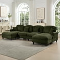 thumbnail image 5 of Newest Classic U Shape 4 Seater Modular Sectional Sofa Couch,Flared Arms,Removable Ruffles Pleats Skirts,Spindle Legs, Chenille Deep Seat Cloud Sofa,Movable Ottomans, Green, 5 of 20