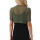 thumbnail image 3 of Inspire Chic Cárdigan Bolero Corto de Manga Corta con Ruched Abierto Frontal de Malla para Mujeres en Verde Ejército Talla L, 3 of 6
