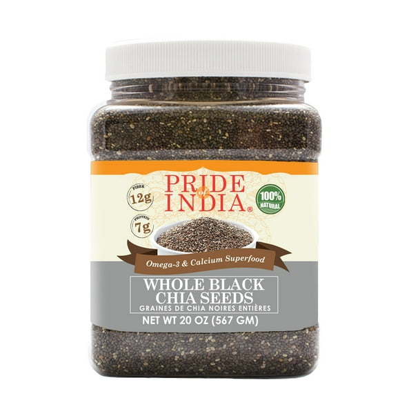 Pride Of India - Graines Entières de Chia Noires - Superaliment Oméga-3 et Calcium, Pot de 1,25 Livre