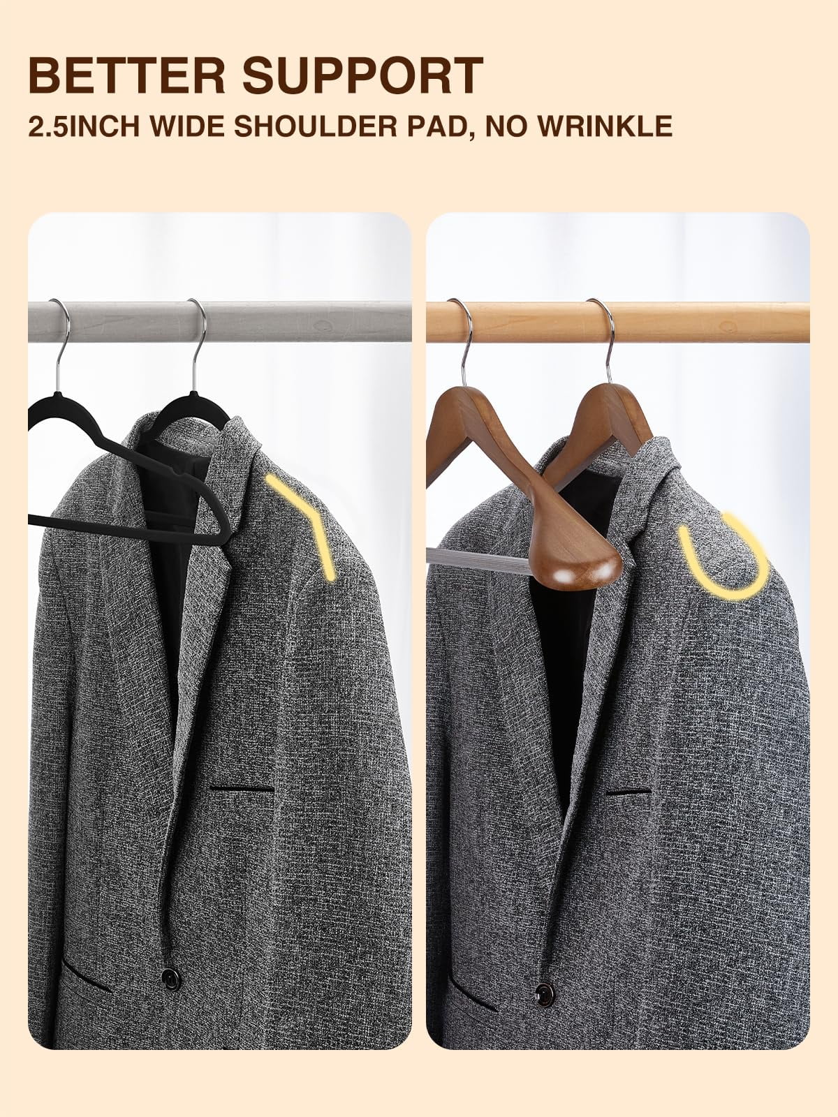 HOUSE DAY Wide Shoulder Wooden Hangers, Solid Wood Hanger for Suits, Coat, Clothes, 12 Pack