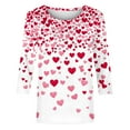 thumbnail image 5 of BangWanChi 3/4 Length Sleeve Womens Tops Women's Valentine's Day Fashion Printed T-shirt 3/4 Sleeves Blouse Round Neck Casual Tops, 5 of 5