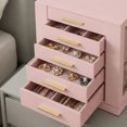 thumbnail image 3 of LEDREM 360° Rotating Jewelry Box Organizer with 5 Drawers, Vertical Earring Storage, 8.7 x 6.3 x 11 Inches, Pink, 3 of 6