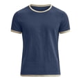 thumbnail image 3 of Mens Summer Casual Linen T Shirts Solid Color Crewneck Tees Short Sleeve Pullover Lightweight Daily Tops Dark Blue M, 3 of 5