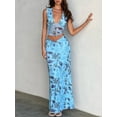 thumbnail image 3 of Women's Summer 2Pcs Outfits Floral Print V-Neck Slim Tank Tops + High Waist Long Skirt Set Party Clothes, 3 of 10