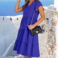 thumbnail image 6 of XVJRHAK Womens Summer Dresses Womens Summer Ruffle Sleeve V Neck Midi Dress 2024 Fashion Casual Fit Flowy Tiered Boho Beach Vacation Sundress (Blue,L), 6 of 7