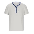 thumbnail image 6 of BangWanChi Men Solid Color Casual Loose Button Shirts Fashion Man Short Sleeve V-Neck Collar Blouses Top Shirt, 6 of 6
