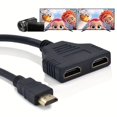 thumbnail image 2 of HDMI Splitter 1 In 2 Out, HDMI Output Splitter Adapter For Dual Monitors Male 1080P To Dual HDMI Female 1 To 2 Way HDMI Splitter Adapter Cable For HDTV HD, LED, LCD, TV, 2 of 4