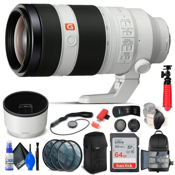 Sony FE 100-400mm f/4.5-5.6 GM OSS Lens Bundle with Backpack and 64GB Card (International Model)