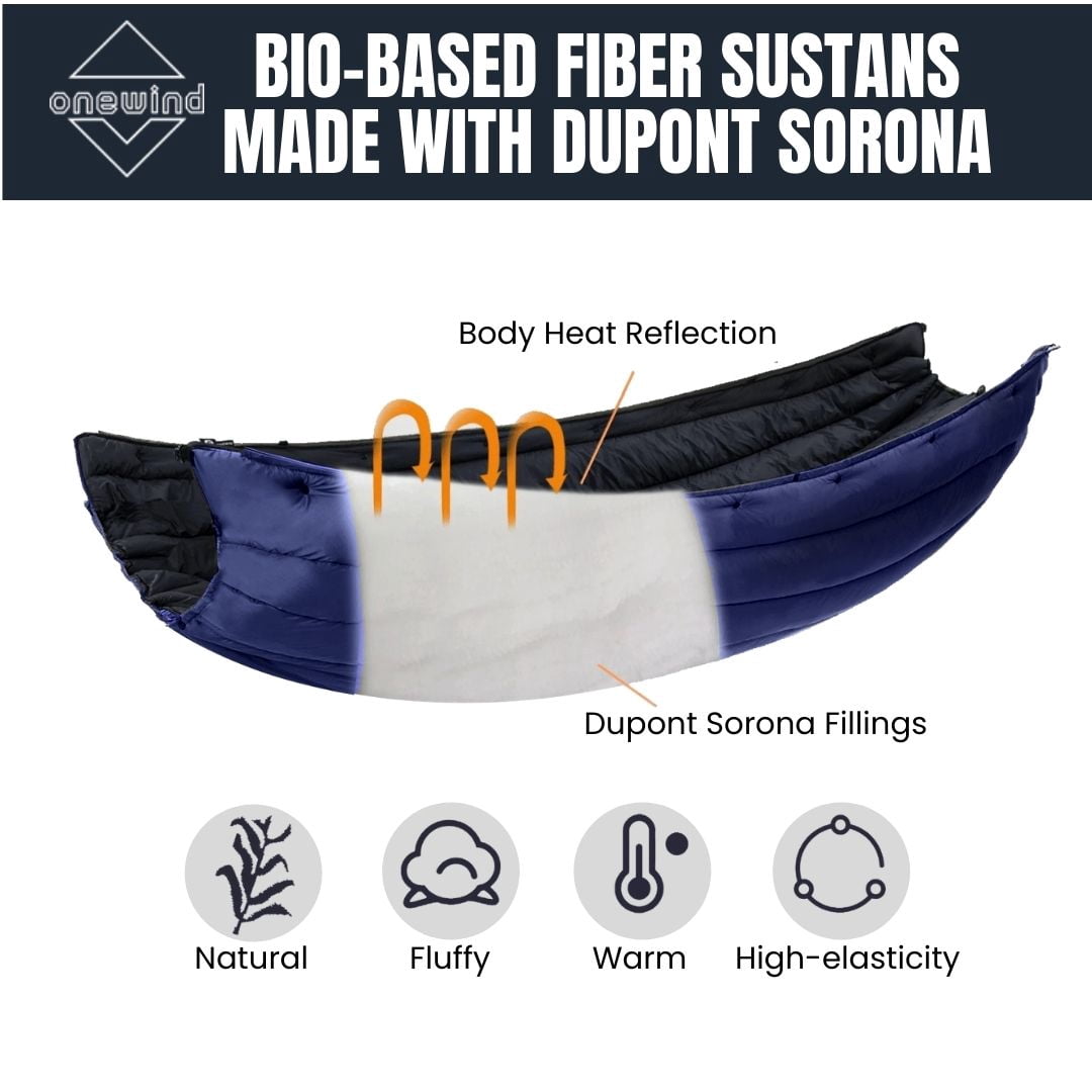 Onewind Double Hammock Underquilt for Camping, Hiking, Backpacking, 50F, Blue, 82"L x 52"W, 250 lbs