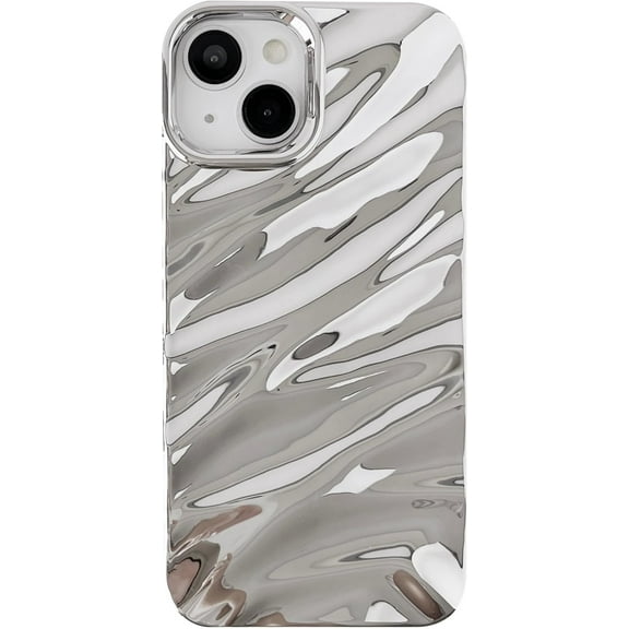 for iPhone 14 Case,Water Ripple Pattern Curly Wave Shape Soft Compatible with iPhone Case (iPhone 14,Silver)