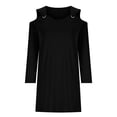 thumbnail image 4 of IROINNID Long Sleeve Dress for Women Mid-Length Fit&Flare Dress V-Neck Cold Shoulder Long Sleeve Button Metal Buckle Solid Dresses,Black, 4 of 6