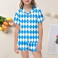 thumbnail image 2 of Aocisk Sleepwear Kids Childrens Fashionable Rhombus Print Button Down Lapel Short Sleeve Top Shorts Pajama Set for Kids 2 13 Years Girls Pajama Set Sky Blue 12-13 Years, 2 of 4