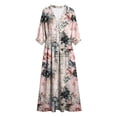 thumbnail image 4 of Ayolanni 3/4 Sleeve Fall Dresses for Women V Neck Plus Size A-Line Maxi Dresses Floral Weekend Elegant Beach Long Dress Pink L, 4 of 7