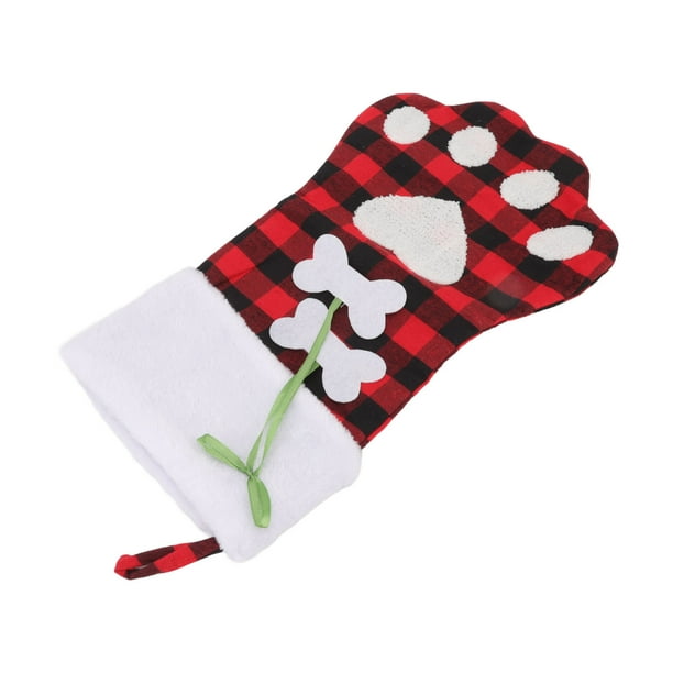Calcetín Navideño, Pata De Perro, Decoración De Calcetín Navideño A Cuadros Con Apertura Grande, Crea Un Ambiente Festivo Para Chimenea Para Escalera ANGGREK Dog Paw Christmas Stocking