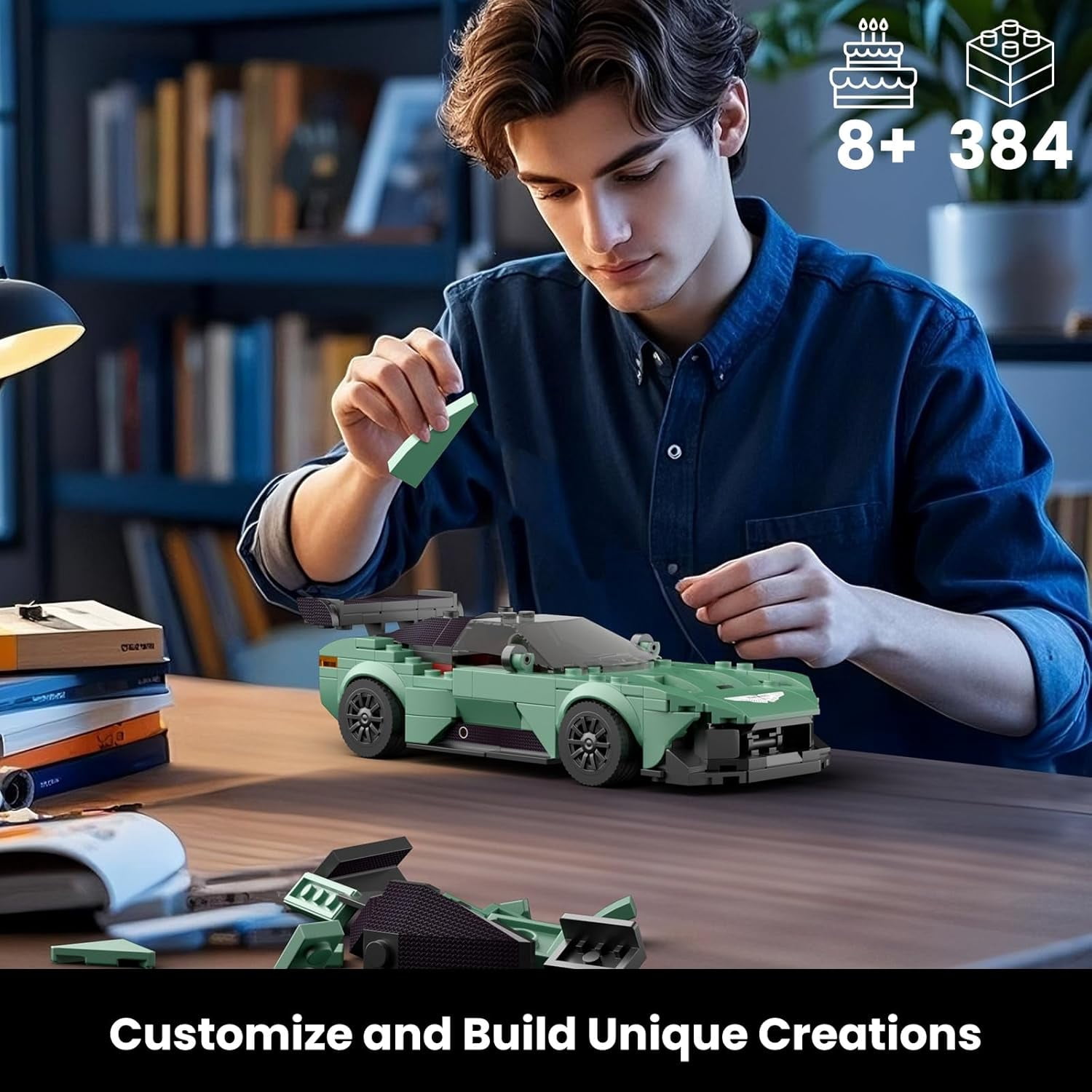 Super Sports Car Building Set with Display Case, 384 Piece Race Car Model Construction Toy for Adults, Collectible Vehicle Building Blocks Kit