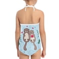 thumbnail image 5 of FOR U DESIGNS Otter Girls Halter Swimsuit Size 9-10 Years Blue Kawaii One Piece Bathing Suit Fashion Off Shoulder Swimwear Kids Beach Party Hawaiian Swimwear, 5 of 6
