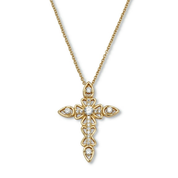 .32 TCW Round CZ 14k Yellow Gold-Plated Cross Pendant Necklace 18-inch