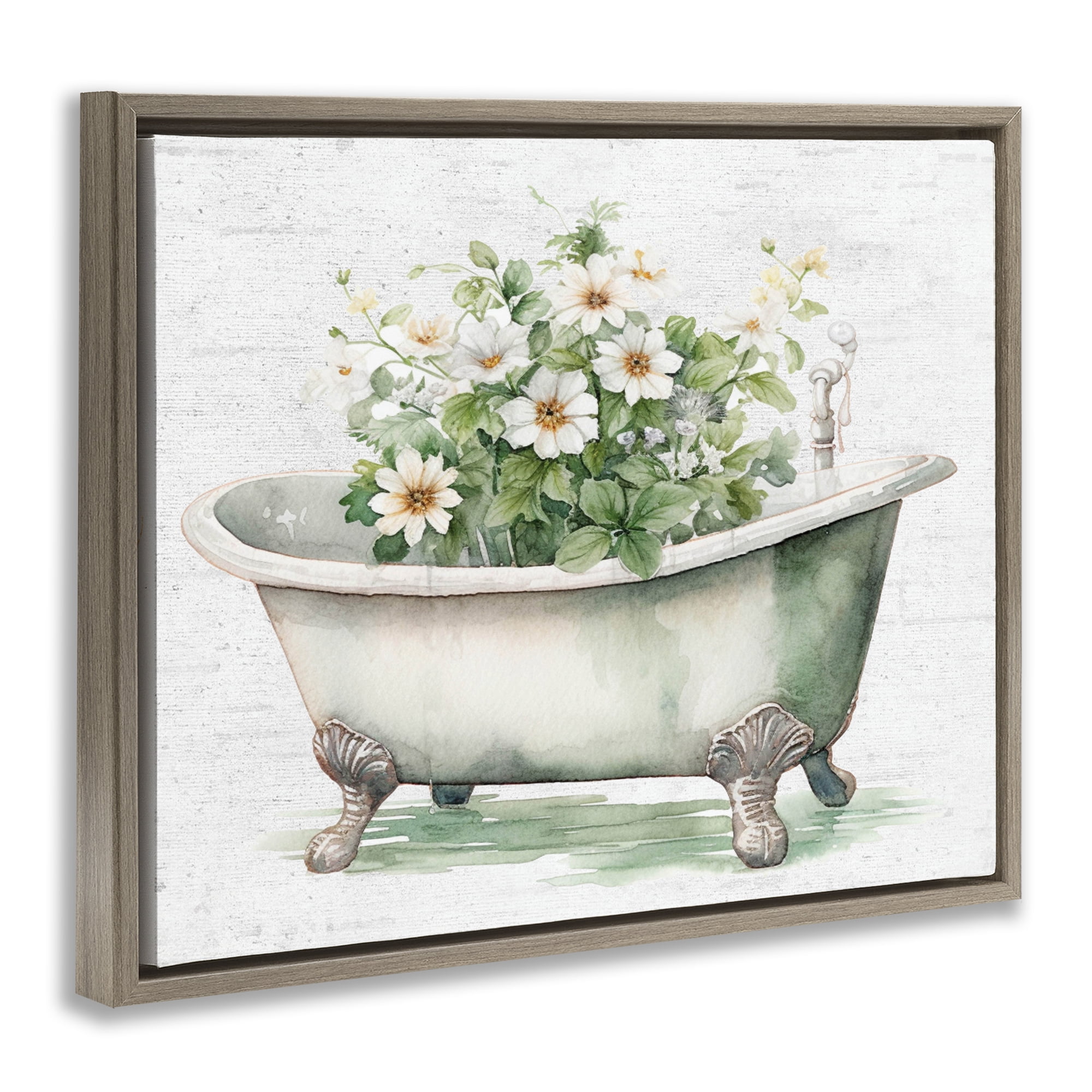 Boho Tub with Daisies Brown Framed Floater Canvas Wall Art, design by Lettered and Lined