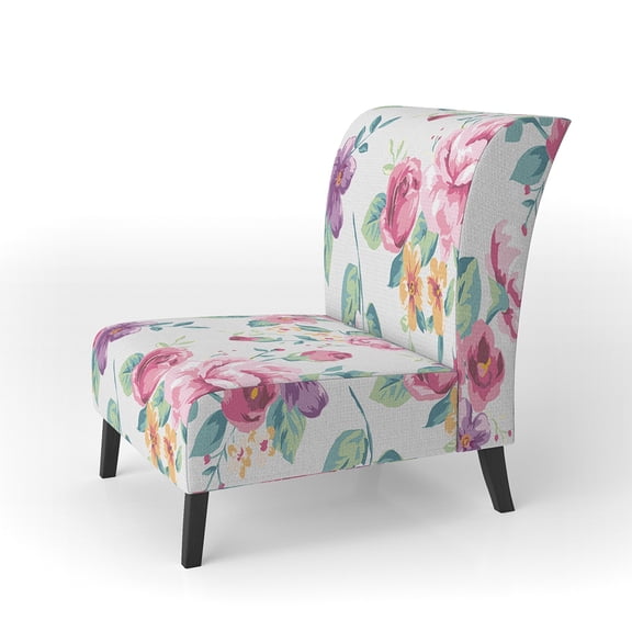 Designart "Vintage White And Pink Floral Pattern" Upholstered Patterned Accent Chair and Arm Chair