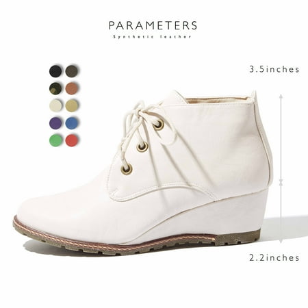 DailyShoes - Women's Lace Up Oxford Wedge Booties Bootie Ankle Winter Thick Mid Heel Boots Non