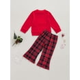 thumbnail image 3 of Honganda Girls Red Long Sleeve Letter Print Pullover + Plaid Flared Pants, 3 of 8